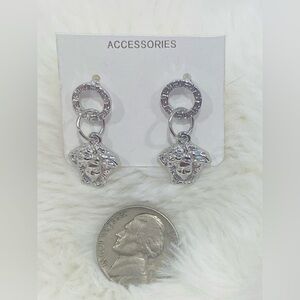 Silver Medusa Small Dainty Dangle Earrings - Women Jewelry